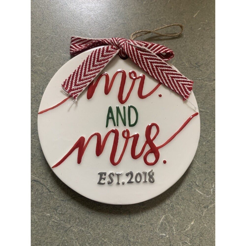 Mr. and Mrs. Est 2018 Ceramic Round Christmas Ornament